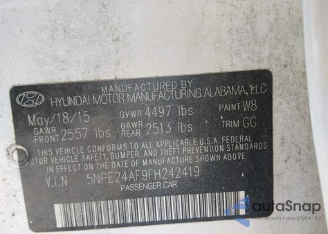 2015 Hyundai Sonata Se из США, поврежденный, VIN 5NPE24AF9FH242419